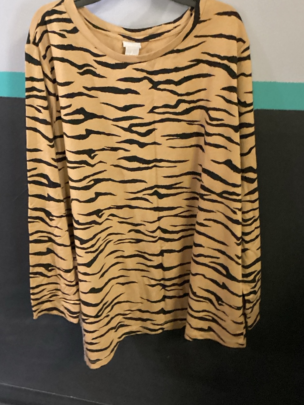 Chico's Black and Mustard Tiger Stripe Long Sleeve Top